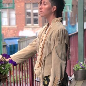 hand-beaded bone, suede/leather, fringe vintage Western,Sedona,Renegade handmade